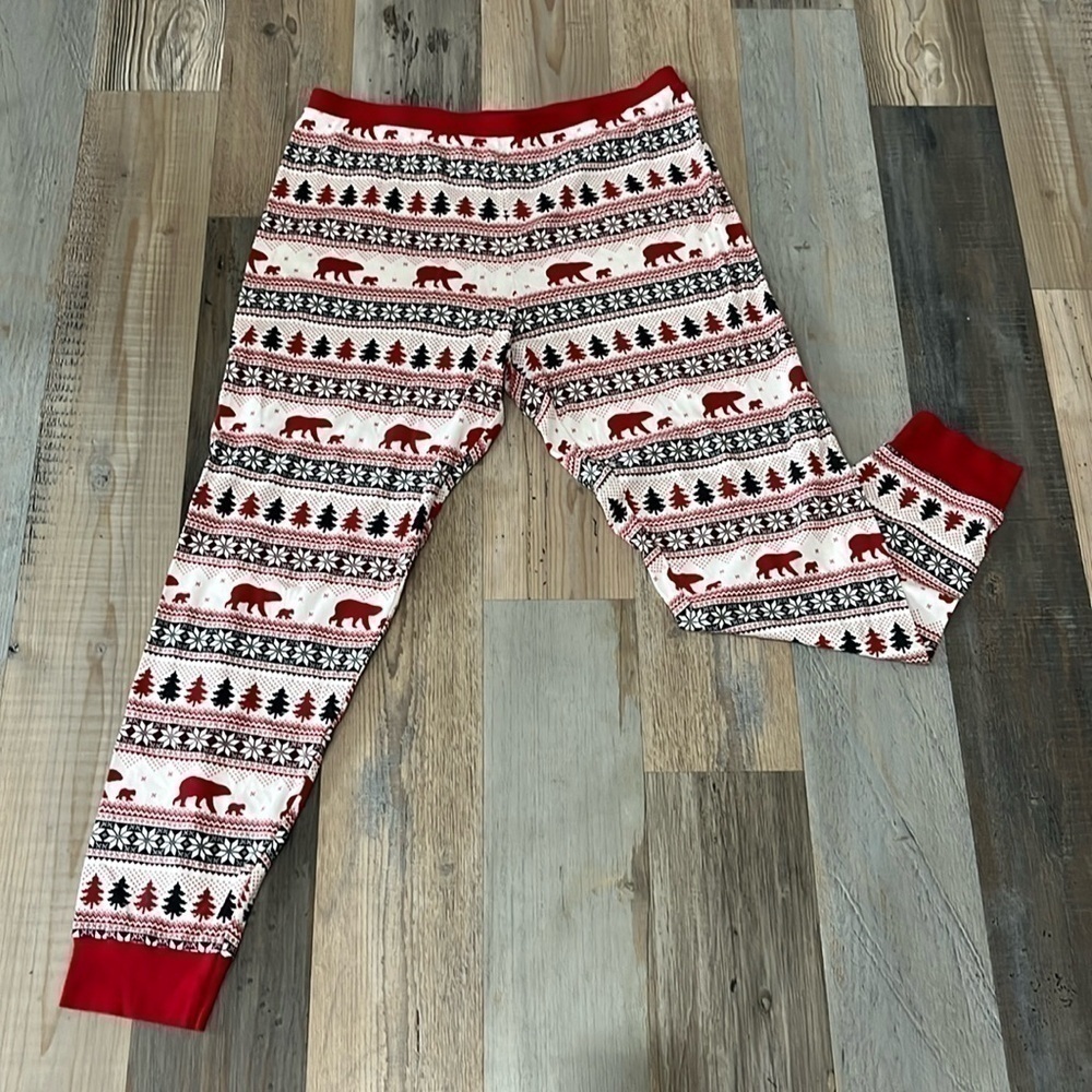 Wondershop Mens Christmas Pajama Pants Trees bear print Sz L Red White Black
